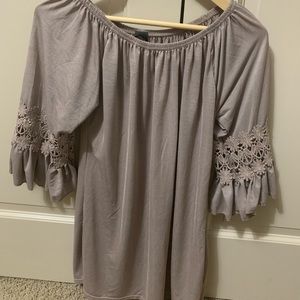 Taupe Lace Sleeve Top